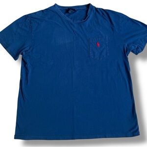 Vtg Ralph Lauren Shirt Men Large Navy Blue Polo Pocket Crewneck Short Sleeve